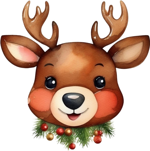 PSD watercolor painting of cute reindeer with a christmas theme aigenerated