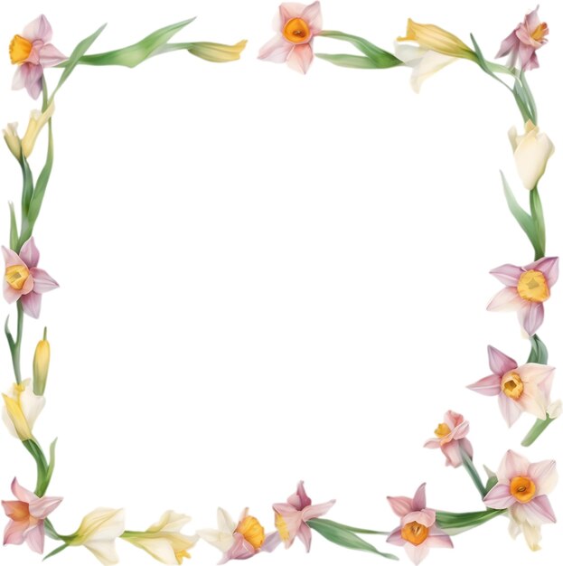 PSD watercolor painting of daffodil floral frame