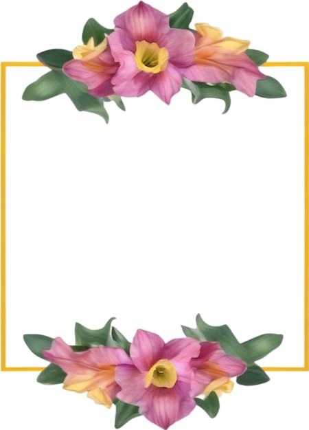 PSD watercolor painting of daffodil floral frame