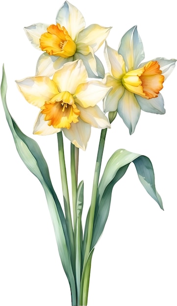 Premium PSD | Watercolor painting of daffodil flower illustration of ...
