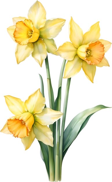 PSD watercolor painting of daffodil flower illustration of flowers aigenerated