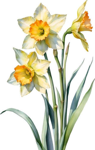 PSD watercolor painting of daffodil flower illustration of flowers aigenerated