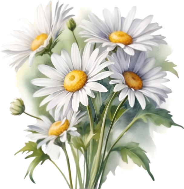 PSD watercolor painting of a daisy flower