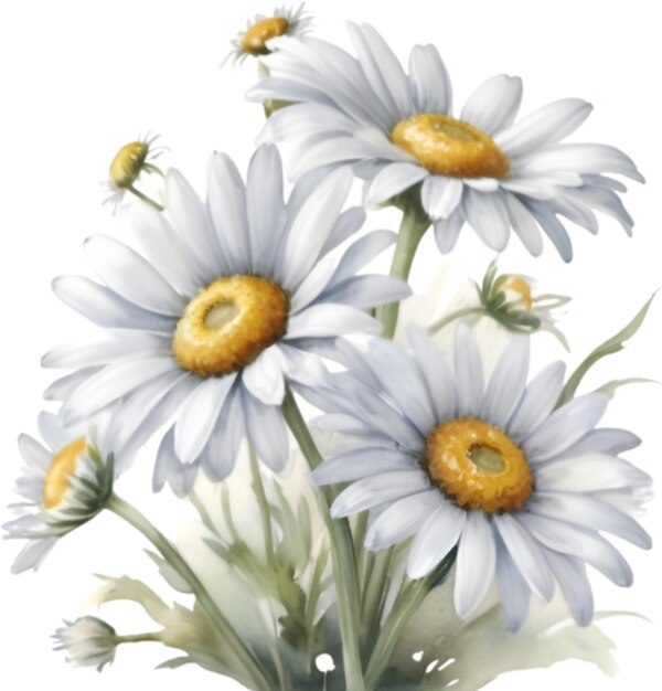 PSD watercolor painting of a daisy flower