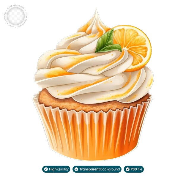 Dipinto ad acquerello raffigurante un cupcake pieno di frutta arancione piccante e saporita