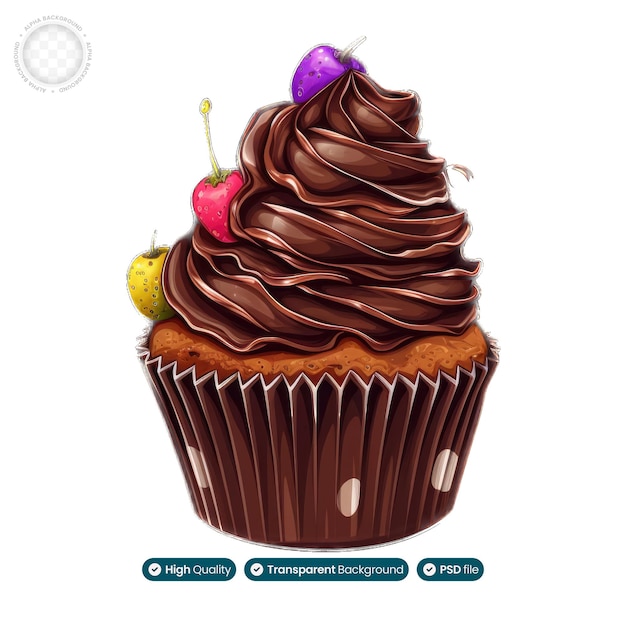 PSD watercolor painting depicting the temptation of chocolate cupcakes