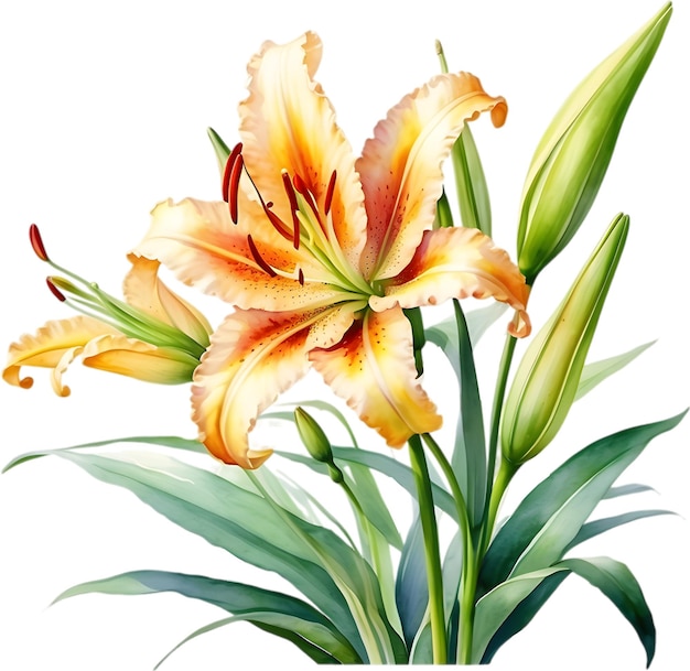 PSD watercolor painting of ditch lily flower