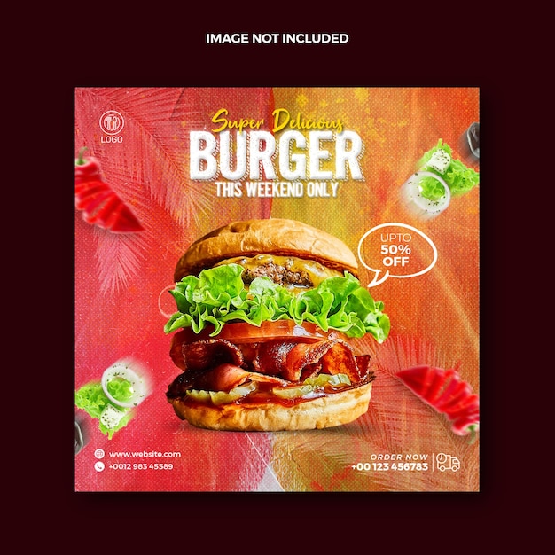 PSD watercolor painting food social media post for instagram and squire burger promotional web banner