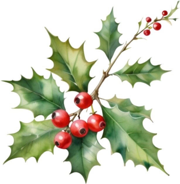 PSD watercolor painting of a holly berries