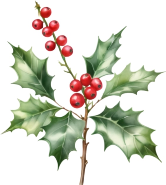 PSD watercolor painting of a holly berries