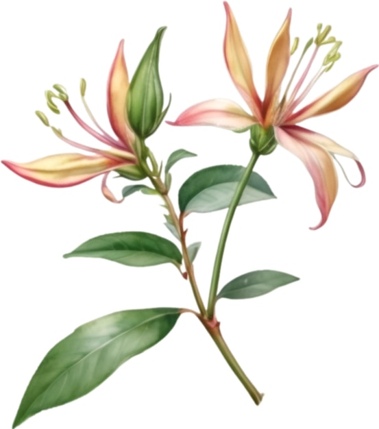 Watercolor painting of a honeysuckle flower