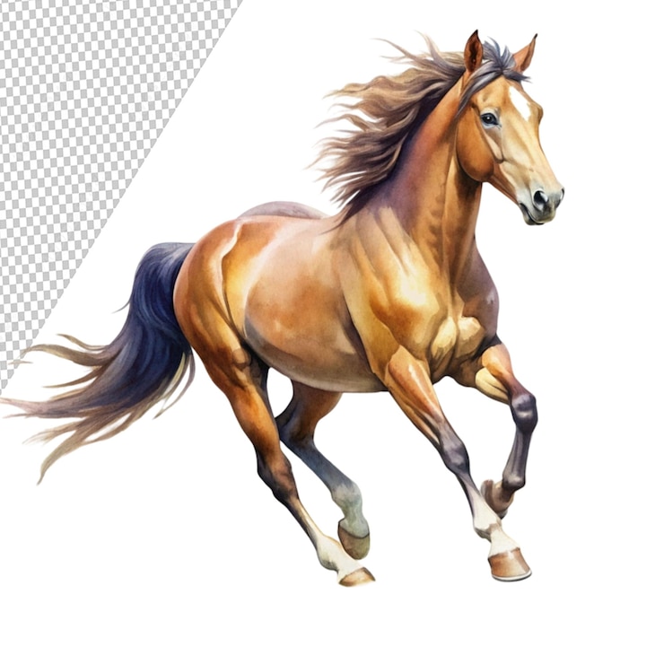 PSD watercolor painting of horse running in a field isolated on transparent background