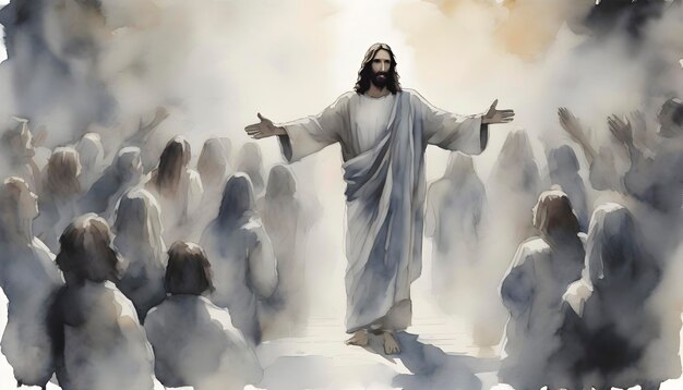 PSD watercolor painting of jesus christ appears to his followers