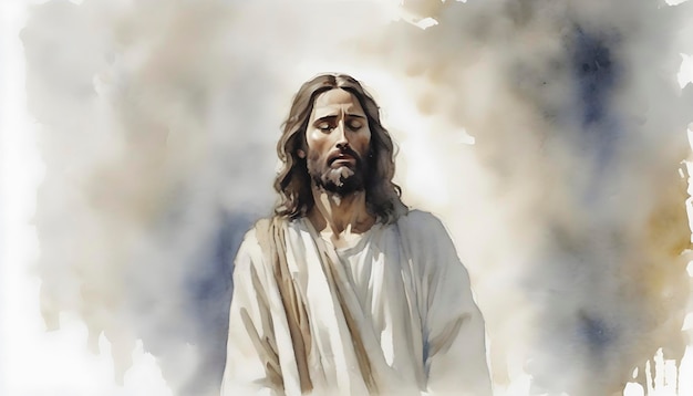 Watercolor painting of jesus christ in an impressionist style