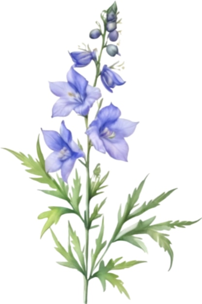 PSD watercolor painting of a larkspur flower