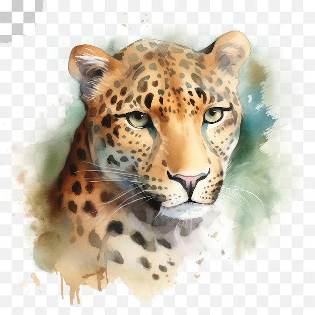 PSD a watercolor painting of a leopard with the face of a leopard
