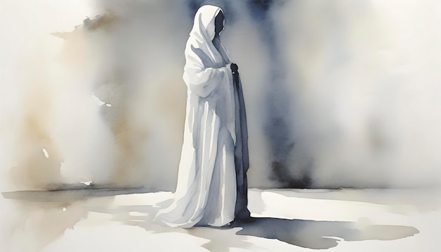 PSD watercolor painting of mother mary in an impressionist style