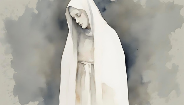 PSD watercolor painting of mother mary in an impressionist style