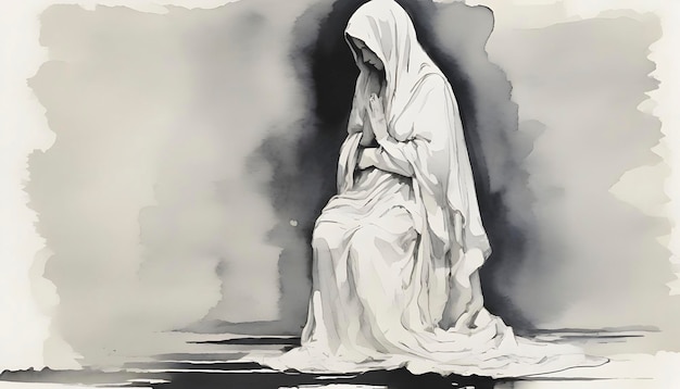 PSD watercolor painting of mother mary in an impressionist style