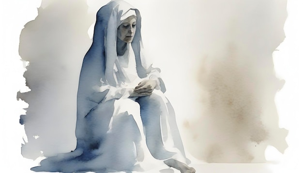 PSD watercolor painting of mother mary in an impressionist style