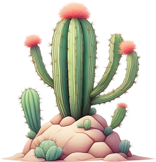 PSD watercolor painting of a cute desert cactus