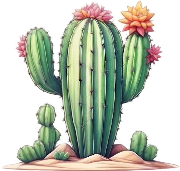 PSD watercolor painting of a cute desert cactus