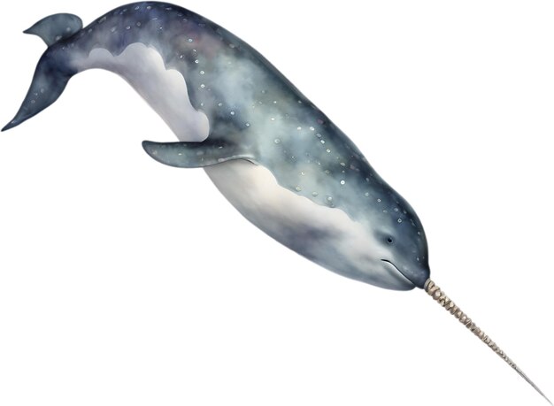 PSD watercolor painting of a cute narwhal