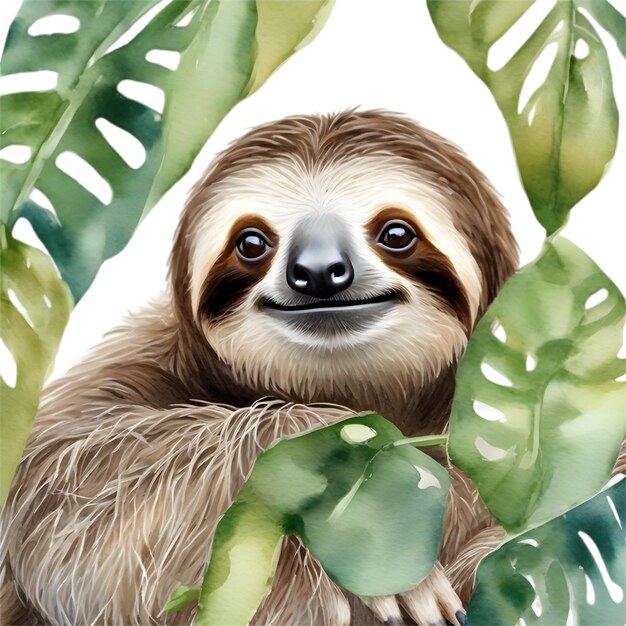 PSD watercolor painting of a cute sloth