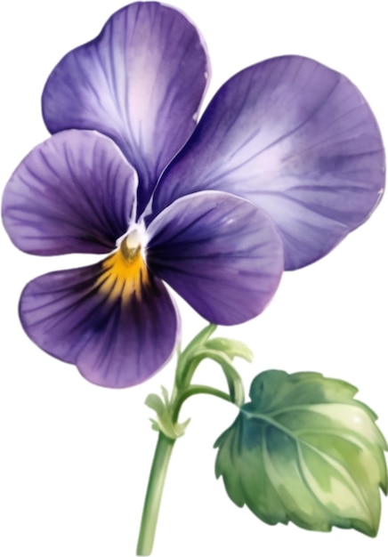PSD 紫の花の水彩画 ヴァイオラ・ソロリアの花