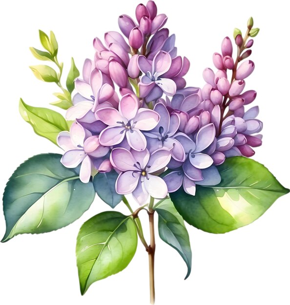 PSD watercolor painting of common lilac flower