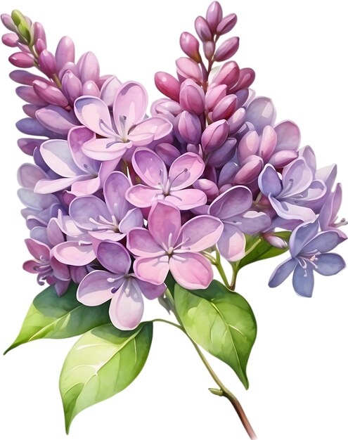 PSD watercolor painting of common lilac flower