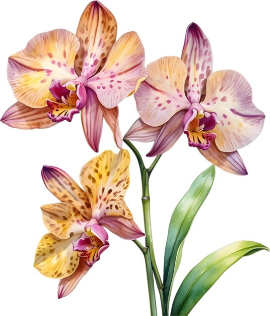 PSD watercolor painting of leopard orchid flower