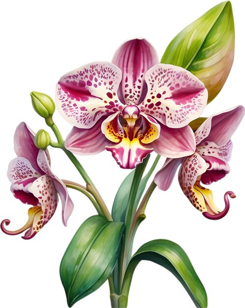 PSD watercolor painting of leopard orchid flower