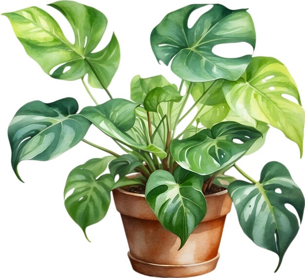 PSD watercolor painting of the philodendron brasil plant