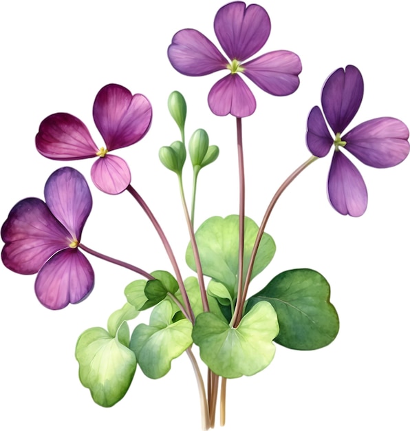 PSD 紫色のシャムロック植物の水彩画