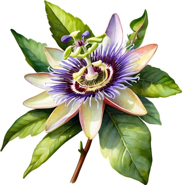 PSD watercolor painting of a passion flower