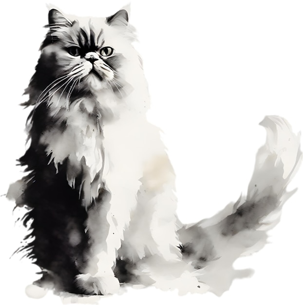 PSD watercolor painting of a persian cat in an impressionist style