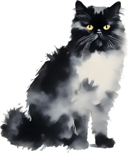 PSD watercolor painting of a persian cat in an impressionist style