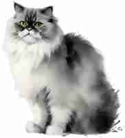 PSD watercolor painting of a persian cat in an impressionist style