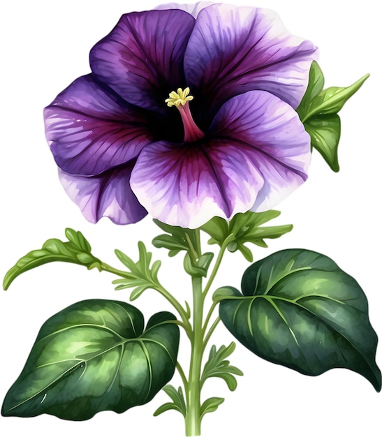 PSD dipinto ad acquerello di un fiore di petunia black velvet