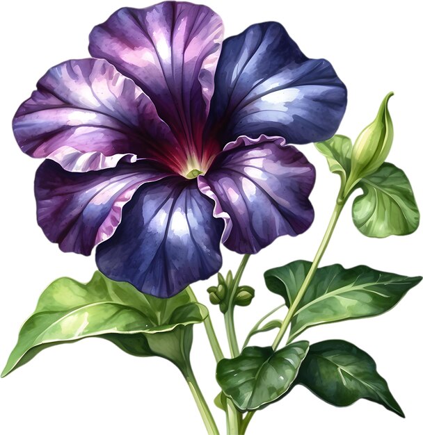 PSD watercolor painting of a petunia black velvet flower