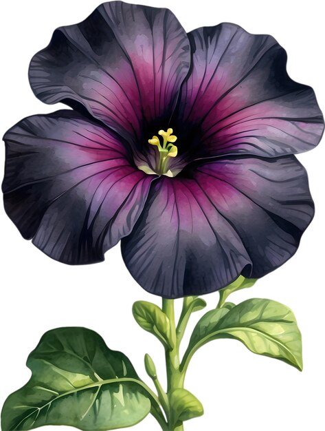 PSD watercolor painting of a petunia black velvet flower