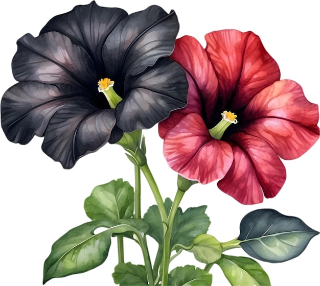 PSD watercolor painting of a petunia black velvet flower