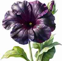 PSD watercolor painting of a petunia black velvet flower