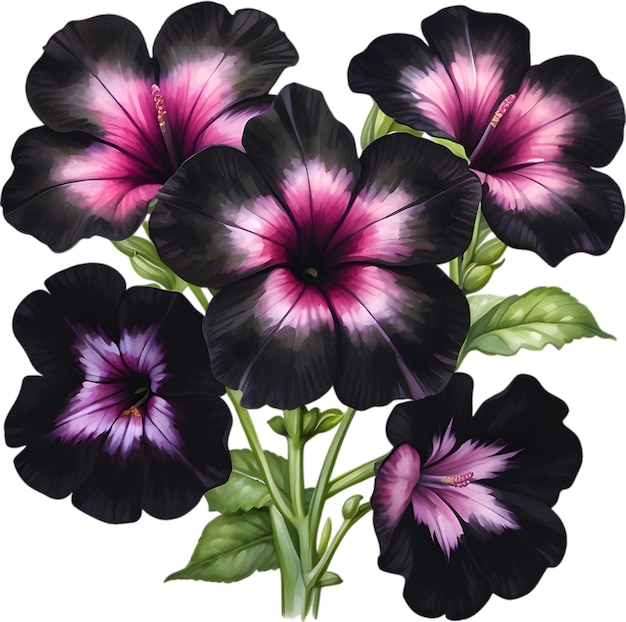 PSD dipinto ad acquerello di un fiore di petunia black velvet