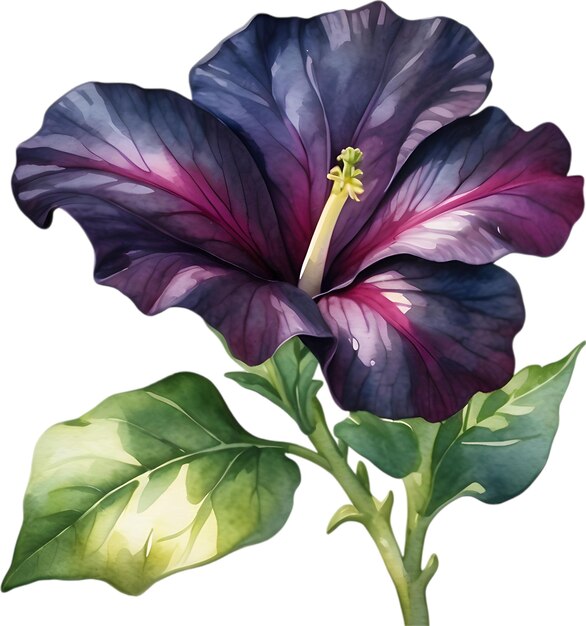 PSD watercolor painting of a petunia black velvet flower