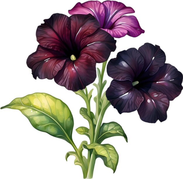 PSD watercolor painting of a petunia black velvet flower