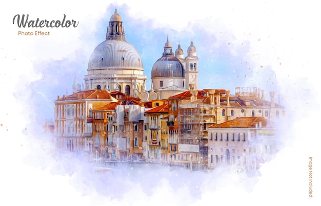 Watercolor painting photo effect template