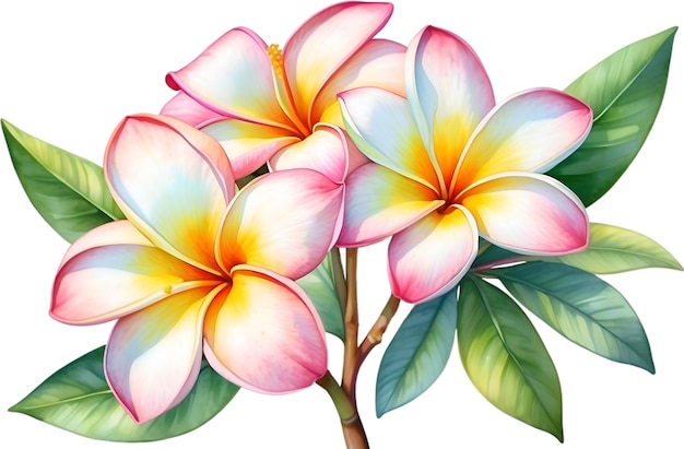 PSD watercolor painting of plumeria flower aigenerated