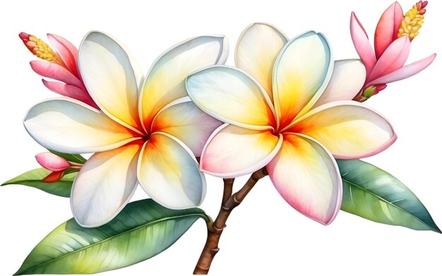 PSD watercolor painting of plumeria flower aigenerated